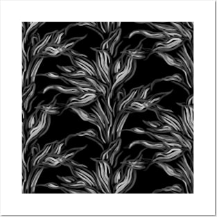 Black and White Funky Leaves Posters and Art